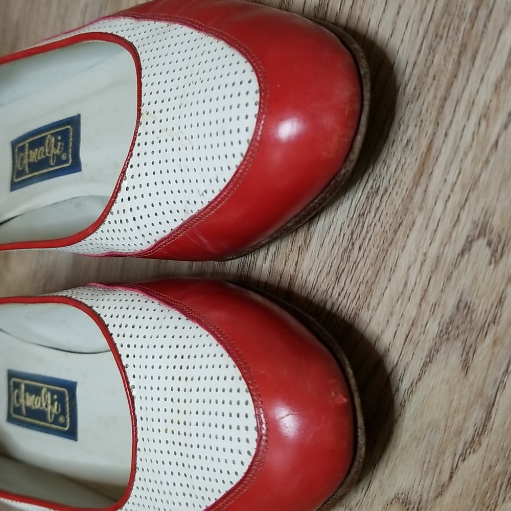 Vintage Amalfi Womens Red White Almond Toe Low Heel Loafers Flats Size 7… - Picture 3 of 14